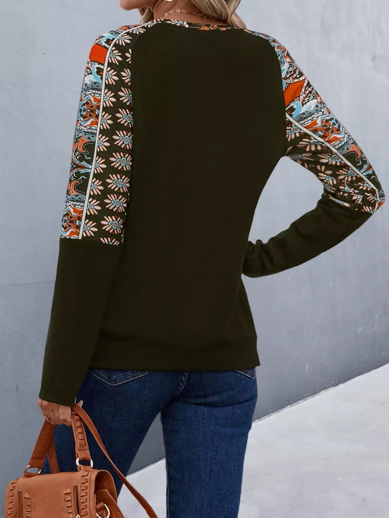 Printed Raglan Sleeve Round Neck T-Shirt - Trendsi - Flyclothing LLC