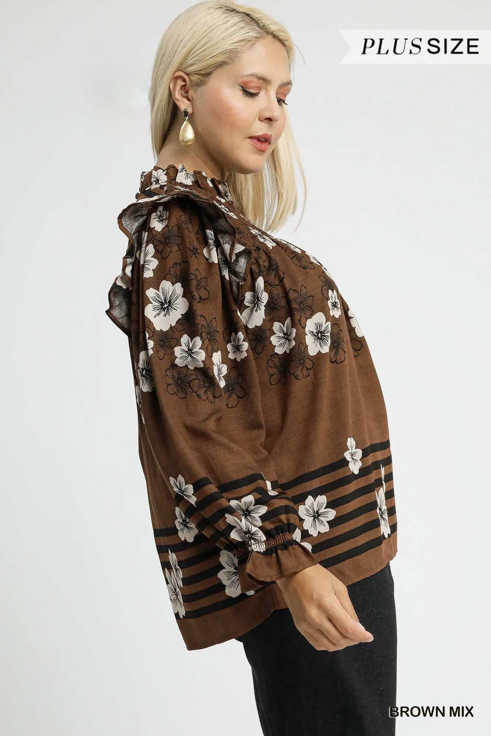 Umgee Full Size Mix Floral Smocked Ruffle Blouse Plus Size - Trendsi - Flyclothing LLC