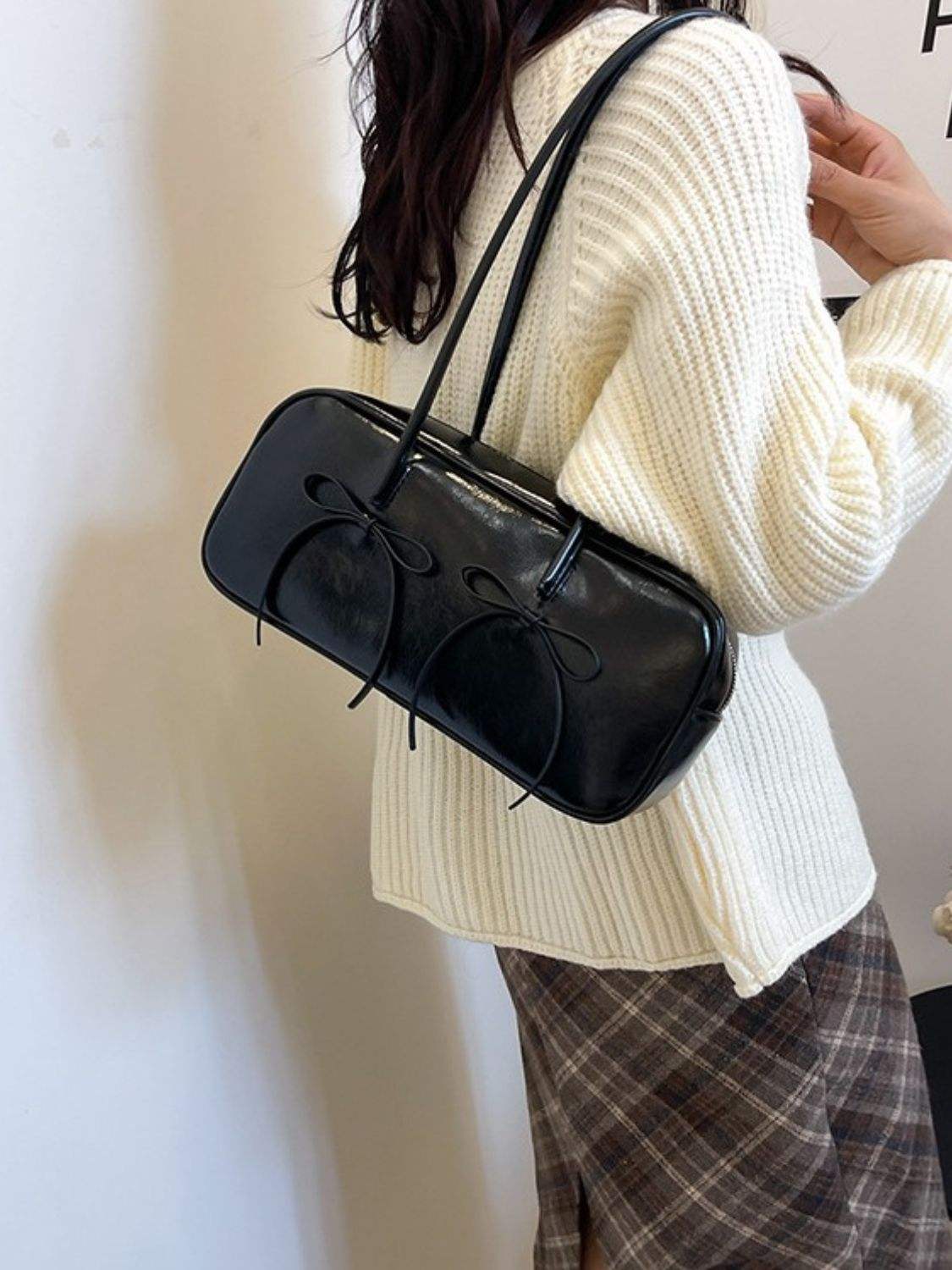 PU Leather Bow Trim Shoulder Bag - Trendsi - Flyclothing LLC