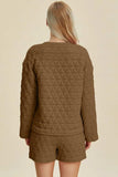 Double Take Full Size Texture Round Neck Long Sleeve Top and Shorts Set - Trendsi - Flyclothing LLC