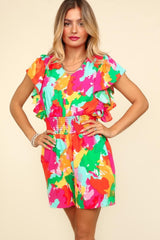 Haptics Abstract Floral Smocked Waist Romper - Trendsi