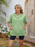 Half Zip Short Sleeve Hooded Top - Trendsi - Flyclothing LLC