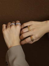 Ribbed Titanium Steel Ring - Trendsi - Flyclothing LLC