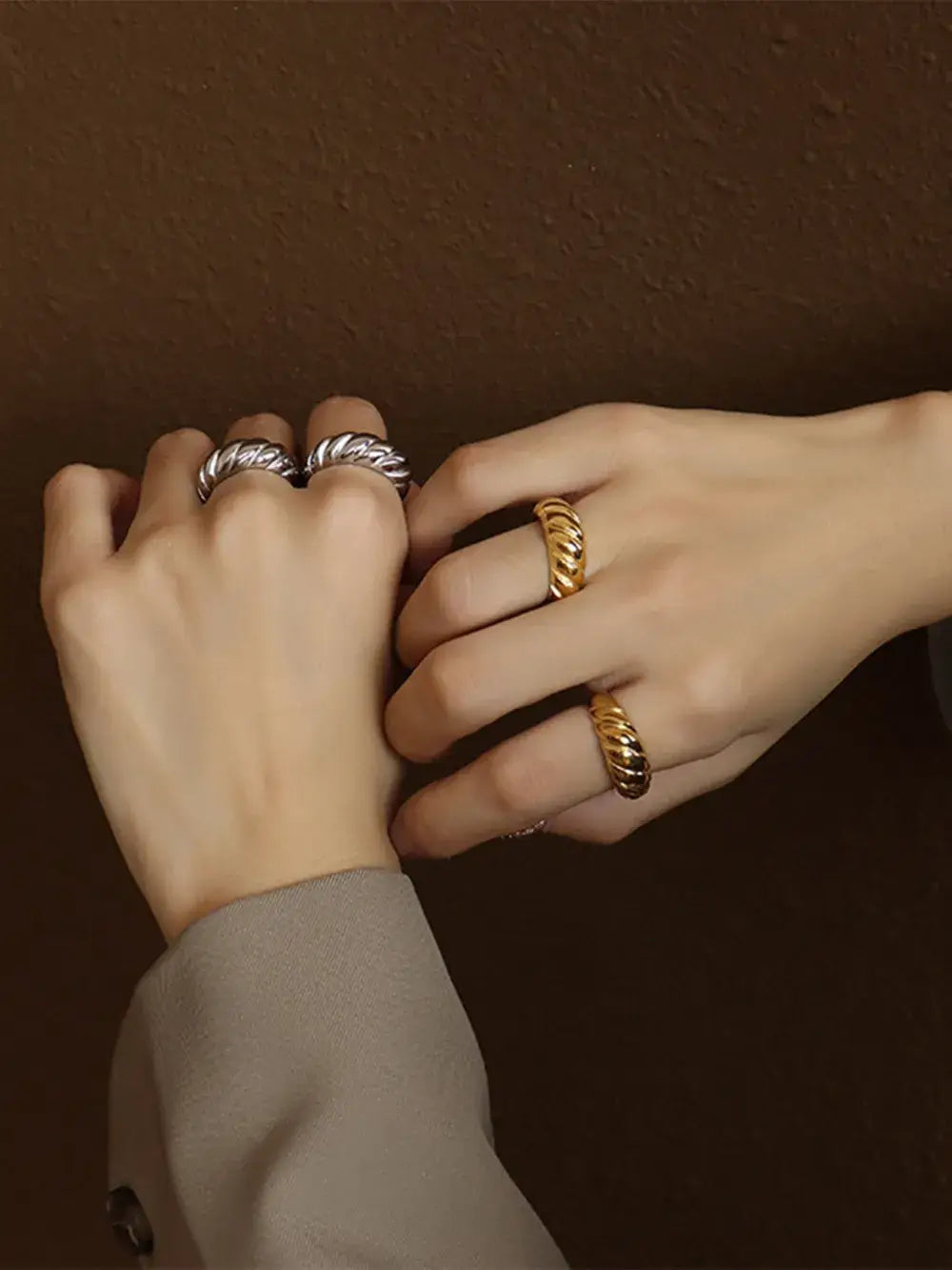 Ribbed Titanium Steel Ring - Trendsi - Flyclothing LLC