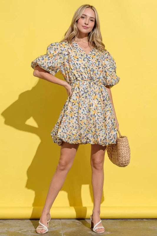 And The Why Full Size Floral Surplice Puff Sleeve Dress - Trendsi - Flyclothing LLC