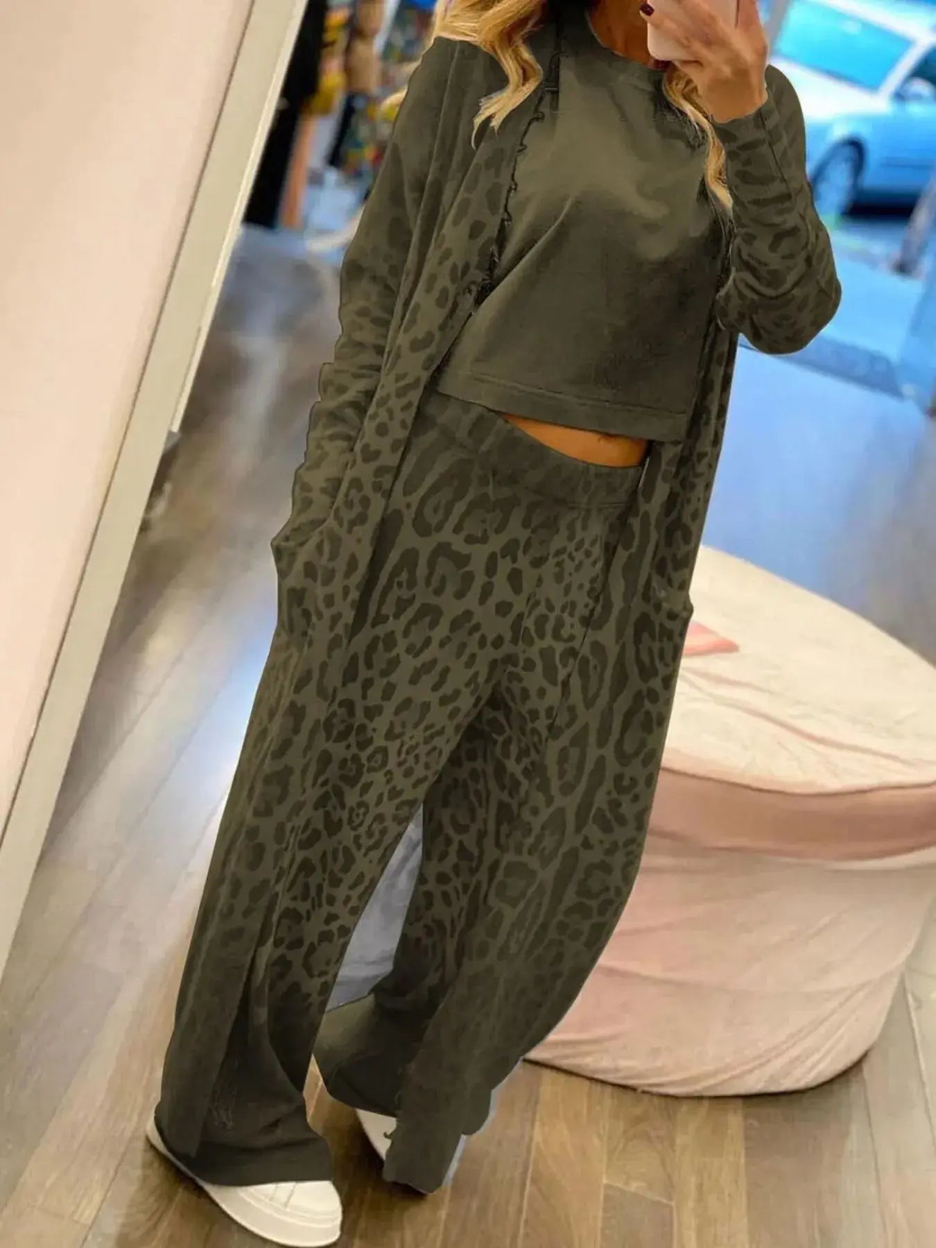 Long Sleeve Longline Outerwear and Pants Set - Trendsi - Flyclothing LLC
