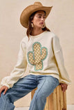 BiBi Cactus Embroidered Fleece Sweatshirt - Trendsi - Flyclothing LLC