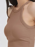 Ribbed Grecian Neck Cropped Tank with Chest Pads - Trendsi - Flyclothing LLC