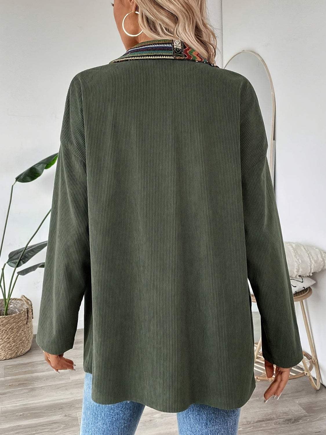 Snap Down Long Sleeve Jacket with Chest Pockets - Trendsi - Flyclothing LLC