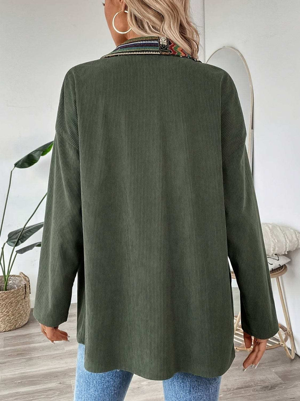Snap Down Long Sleeve Jacket with Chest Pockets - Trendsi - Flyclothing LLC