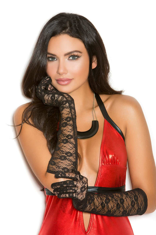Elegant Moments Black Elbow Length Lace Gloves 1173 - Elegant Moments - Flyclothing LLC