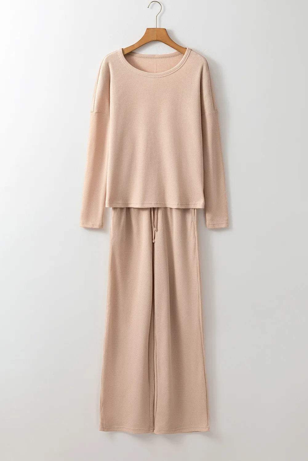 Round Neck Long Sleeve Top and Drawstring Pants Lounge Set - Trendsi - Flyclothing LLC