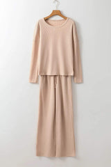Round Neck Long Sleeve Top and Drawstring Pants Lounge Set - Trendsi - Flyclothing LLC