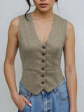 Plaid Button Down Vest - Trendsi