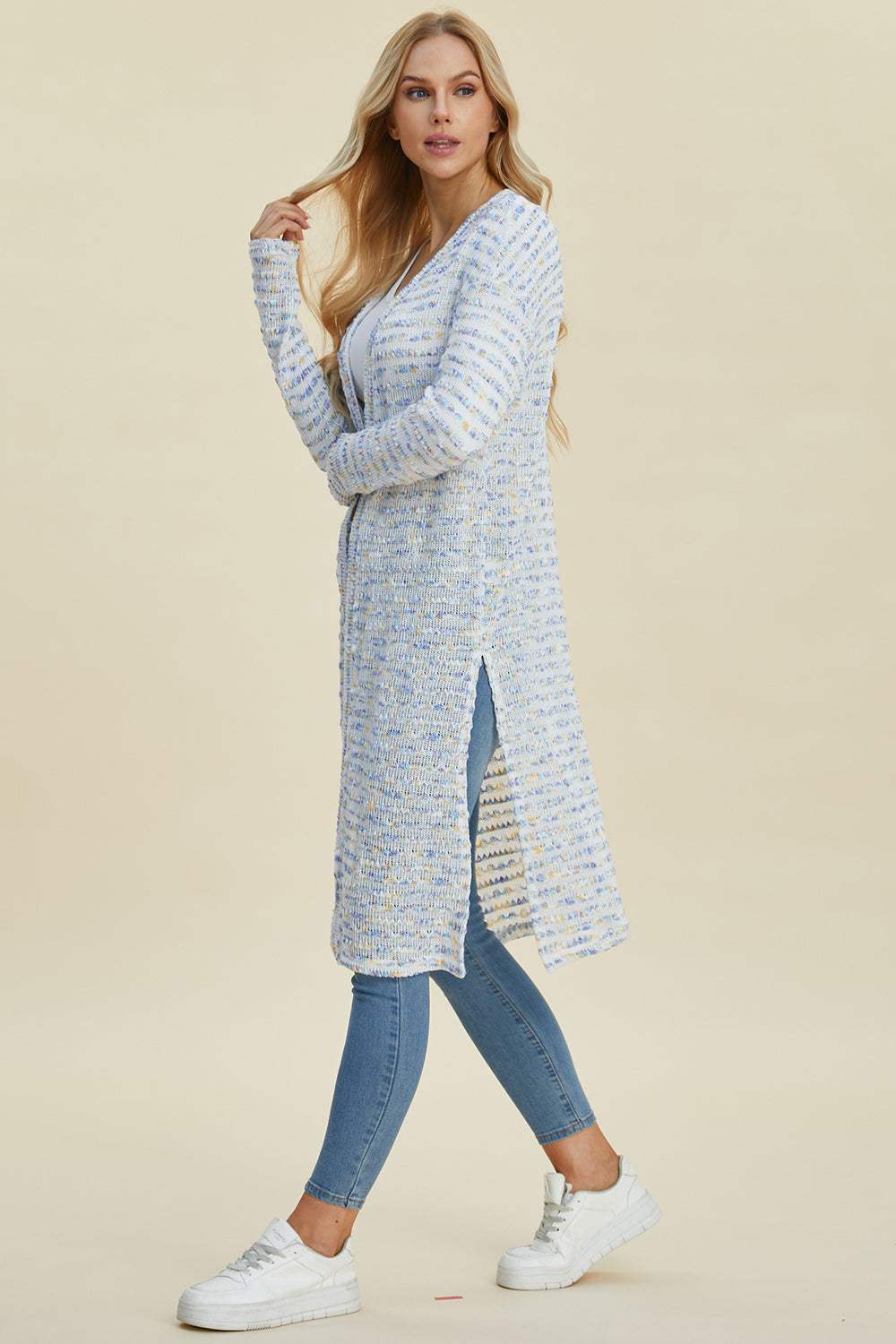Double Take Full Size Open Front Longline Cardigan - Trendsi - Flyclothing LLC
