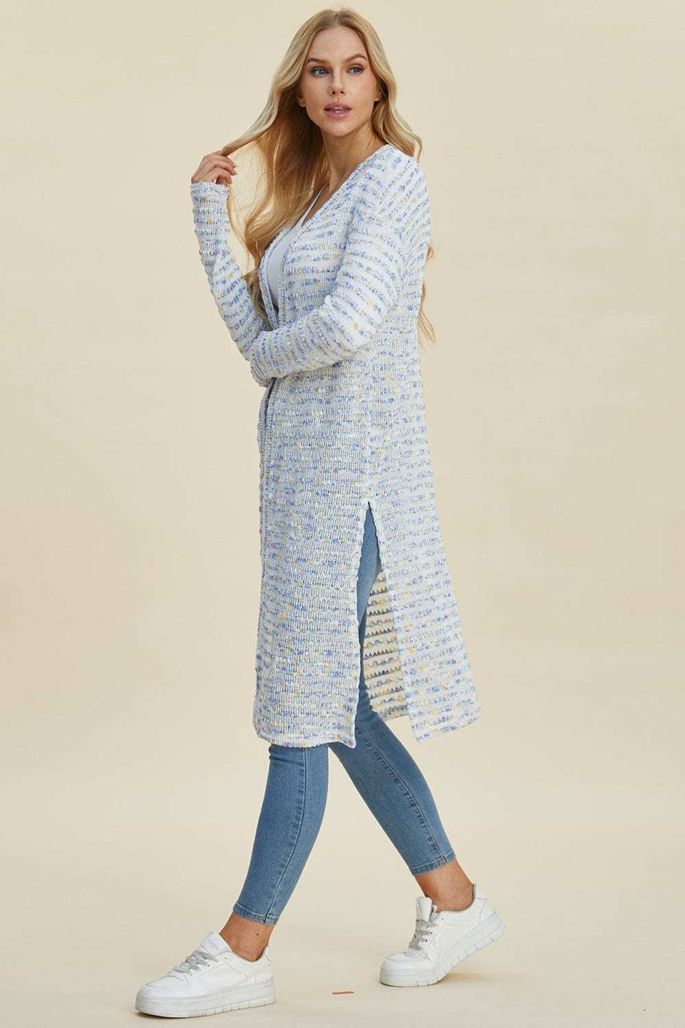 Double Take Full Size Open Front Longline Cardigan - Trendsi - Flyclothing LLC
