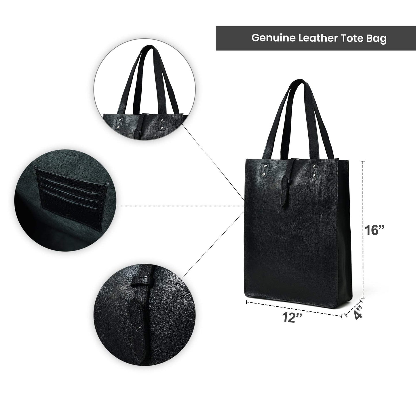 Ebony Elegance Leather Tote - Classy Leather Bags - Flyclothing LLC