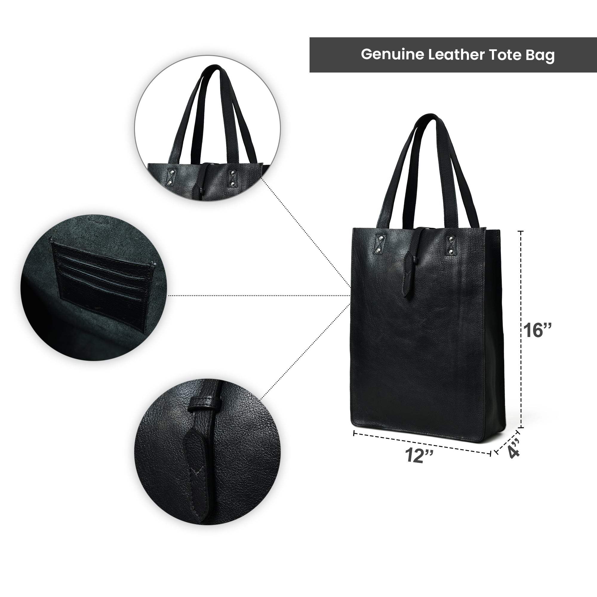 Ebony Elegance Leather Tote - Classy Leather Bags - Flyclothing LLC