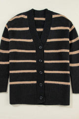 Striped Button Down Long Sleeve Cardigan - Trendsi - Flyclothing LLC