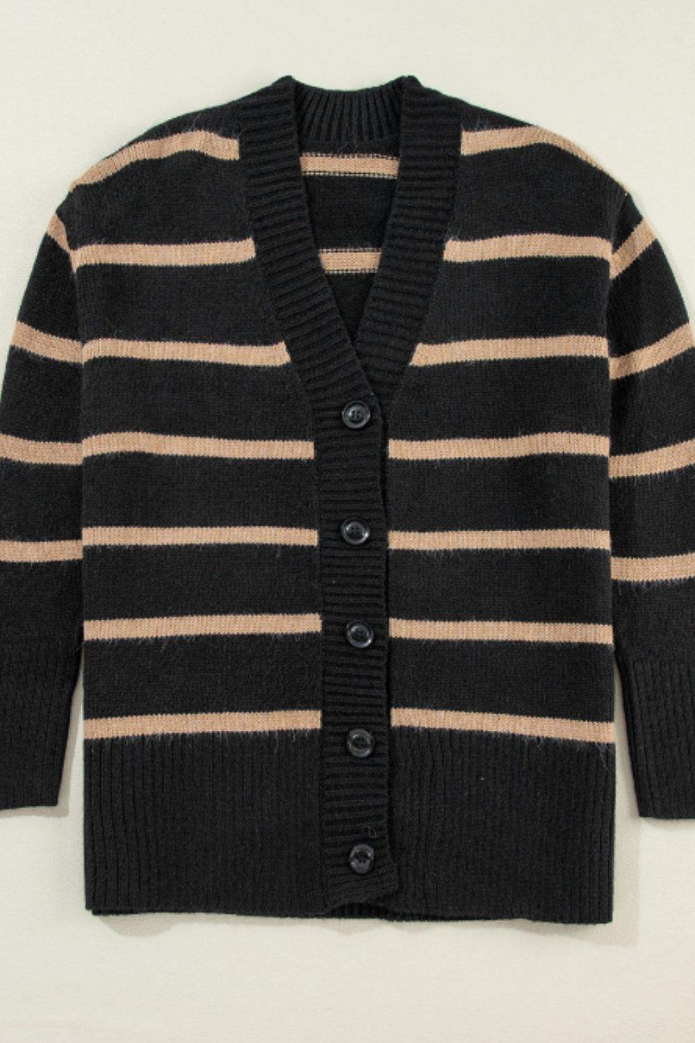 Striped Button Down Long Sleeve Cardigan - Trendsi - Flyclothing LLC