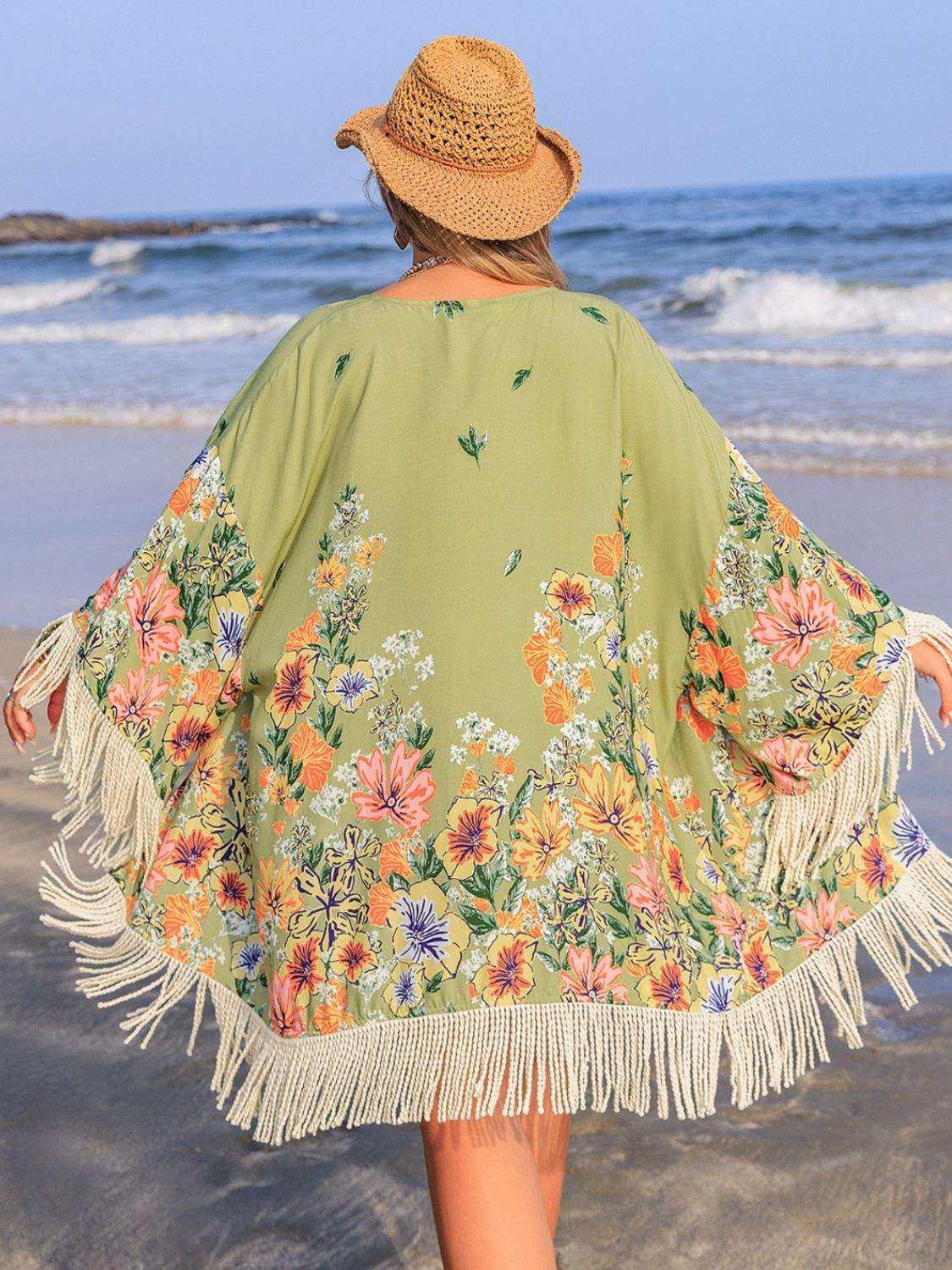 Plus Size Fringe Open Front Cover-Up - Trendsi - Flyclothing LLC
