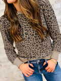 Ribbed Trim Leopard Print Long Sleeve Top - Trendsi - Flyclothing LLC