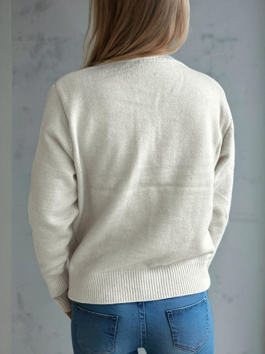Button Up Round Neck Long Sleeve Cardigan - Trendsi