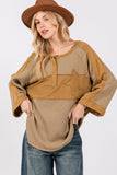 SAGE + FIG Star Applique Patch Exposed Seam Waffle Knit Top - Trendsi