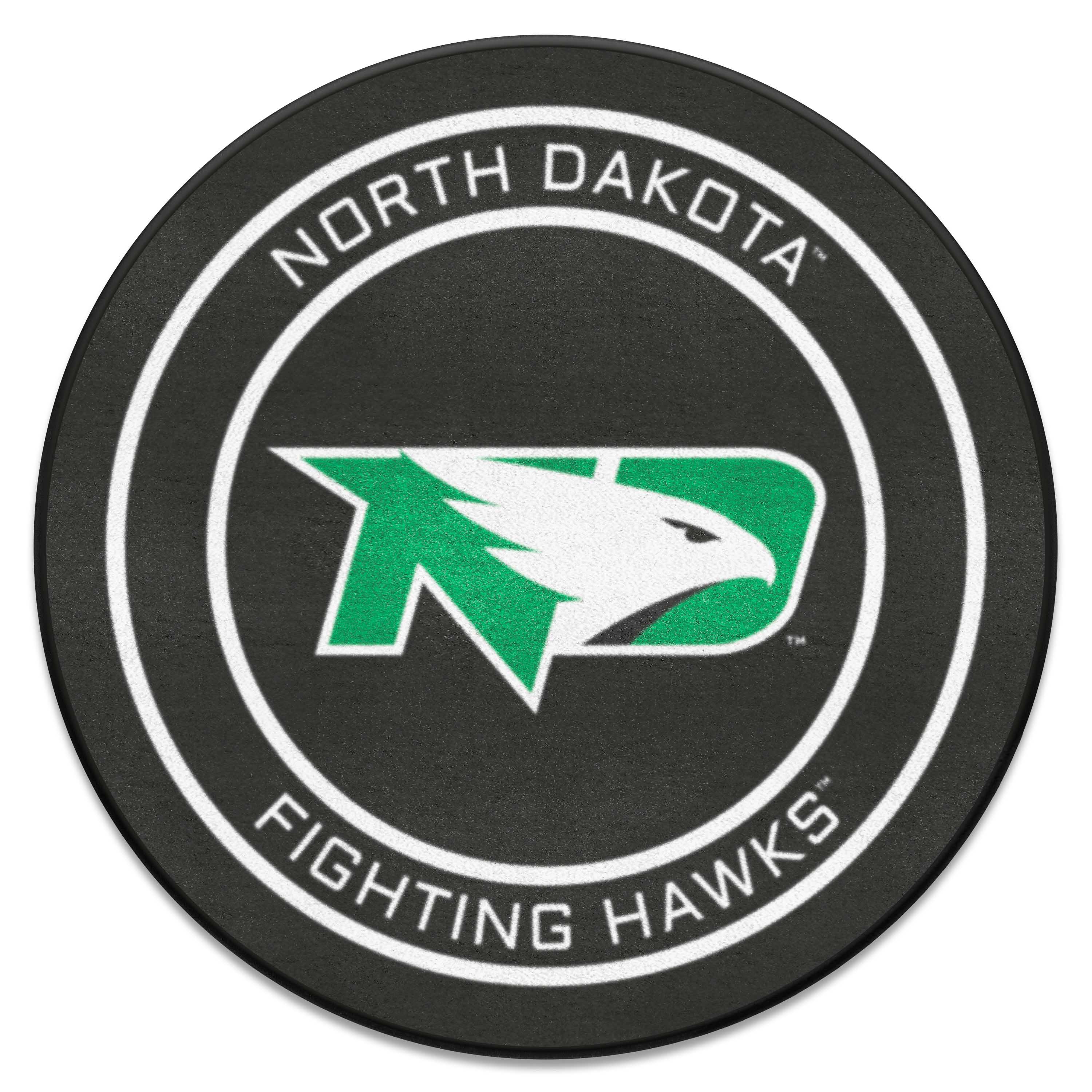 North Dakota Fighting Hawks Hockey Puck Rug - 27in. Diameter - North Dakota