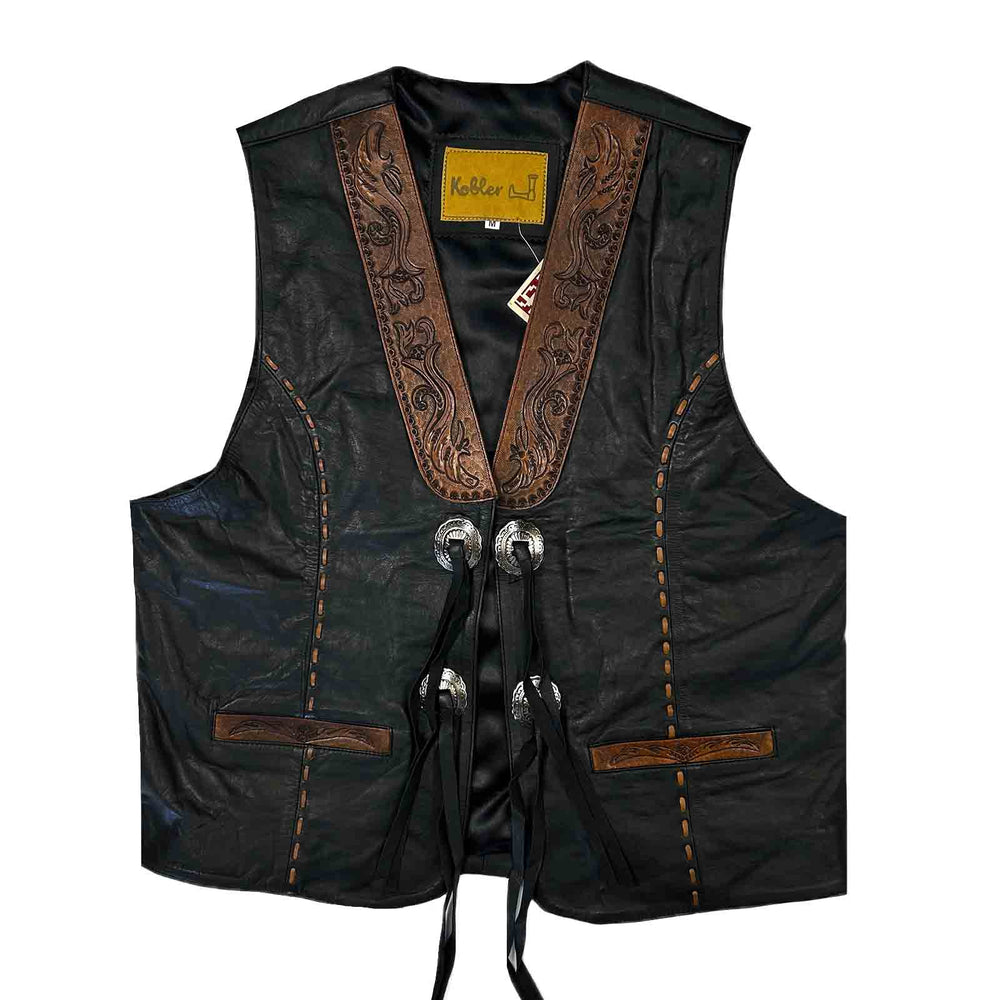 Rockmount Ranch Ware Men's Black Leather Tooled Western Vest with Conchos