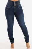High Waist Buttoned Skinny Hip Lifting Jeans - Trendsi - Flyclothing LLC