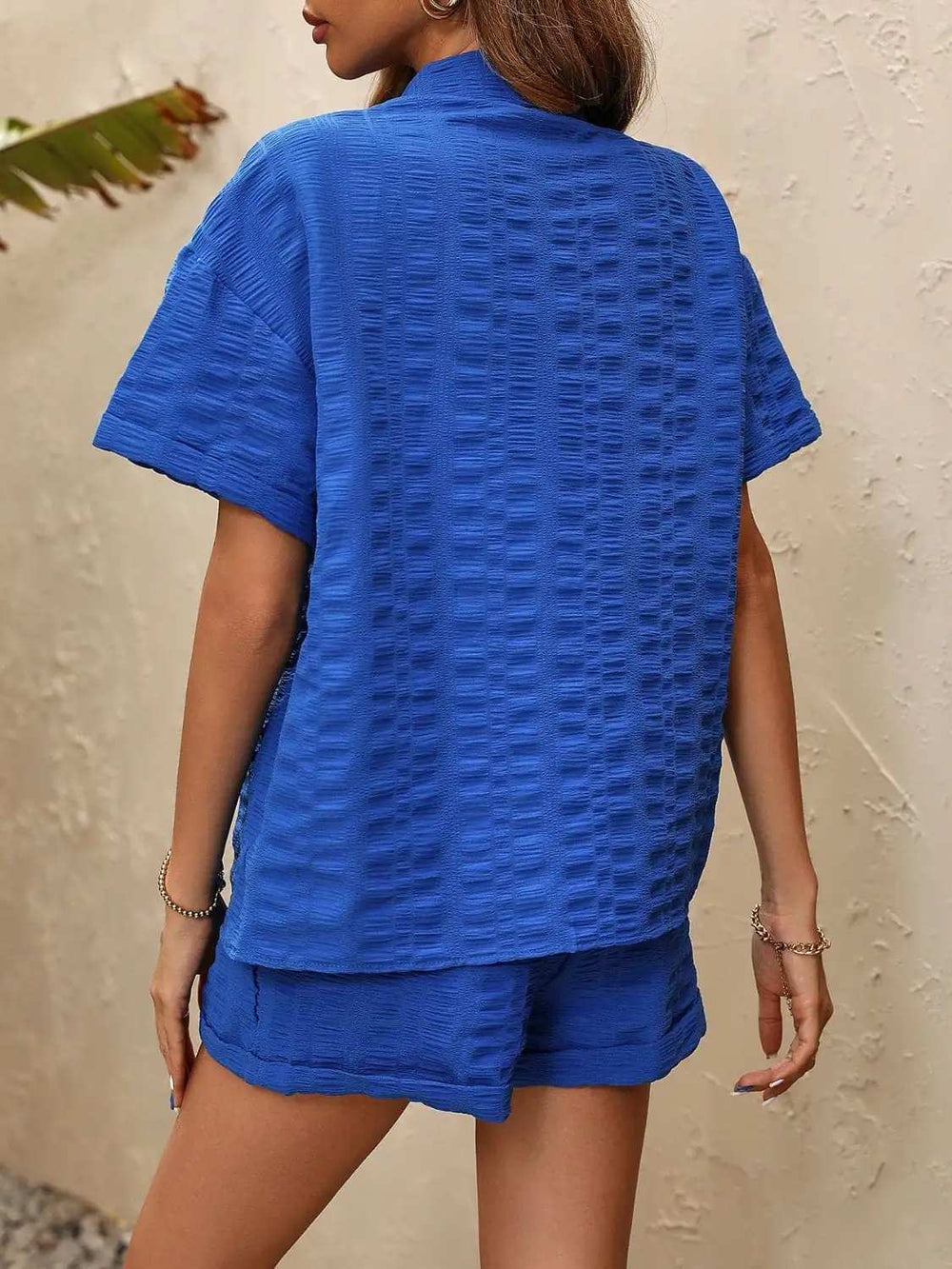 Button Up Half Sleeve Top and Shorts Set - Trendsi - Flyclothing LLC