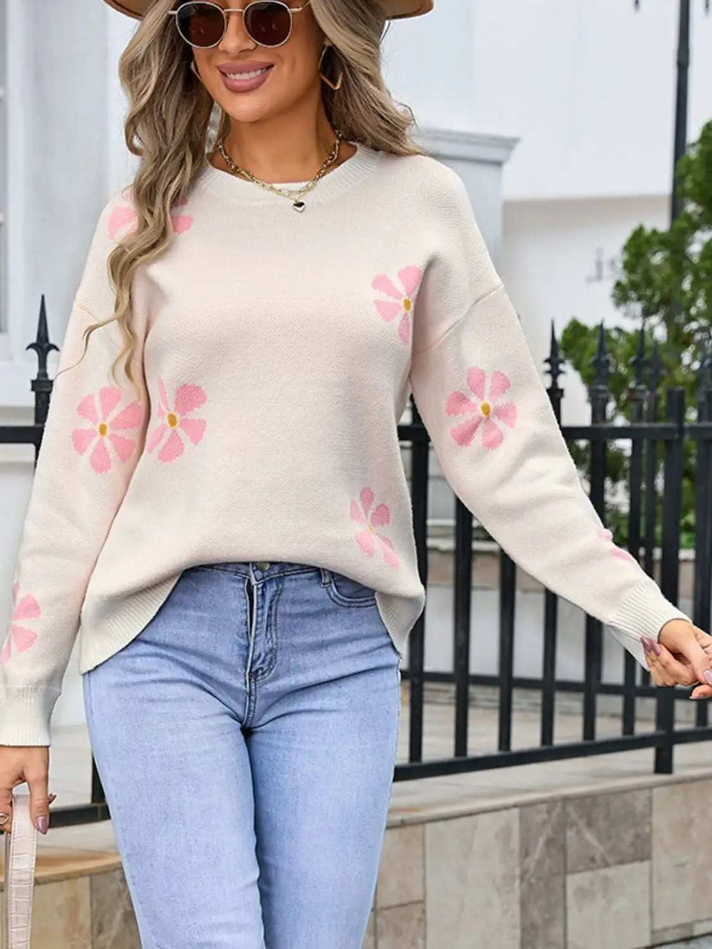 Angel Wings Round Neck Long Sleeve Sweater - Trendsi - Flyclothing LLC