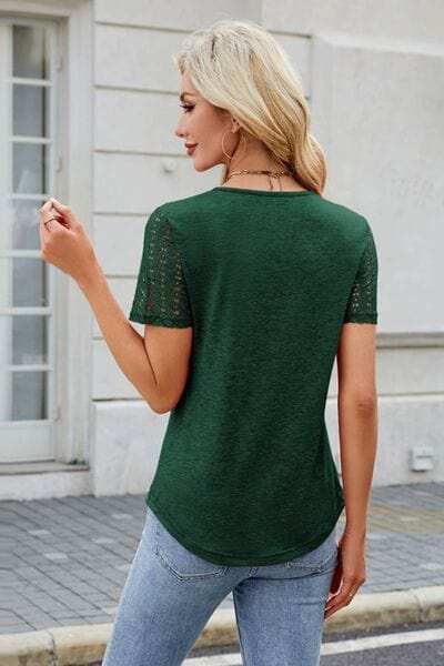 Smocked Round Neck Short Sleeve T-Shirt - Trendsi - Flyclothing LLC