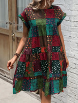 Color Block Print Short Sleeve Mini Dress - Trendsi - Flyclothing LLC
