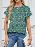 Printed Round Neck Short Sleeve Top - Trendsi - Flyclothing LLC