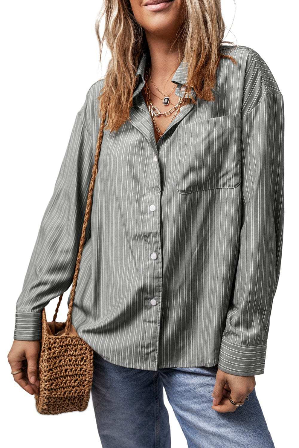 Striped Button Up Long Sleeve Shirt - Trendsi - Flyclothing LLC