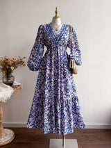 Plus Size Floral Print V-Neck Long Sleeve Maxi Dress - Trendsi - Flyclothing LLC