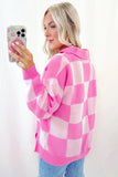 Slit Checkered Half Button Long Sleeve Sweater - Trendsi