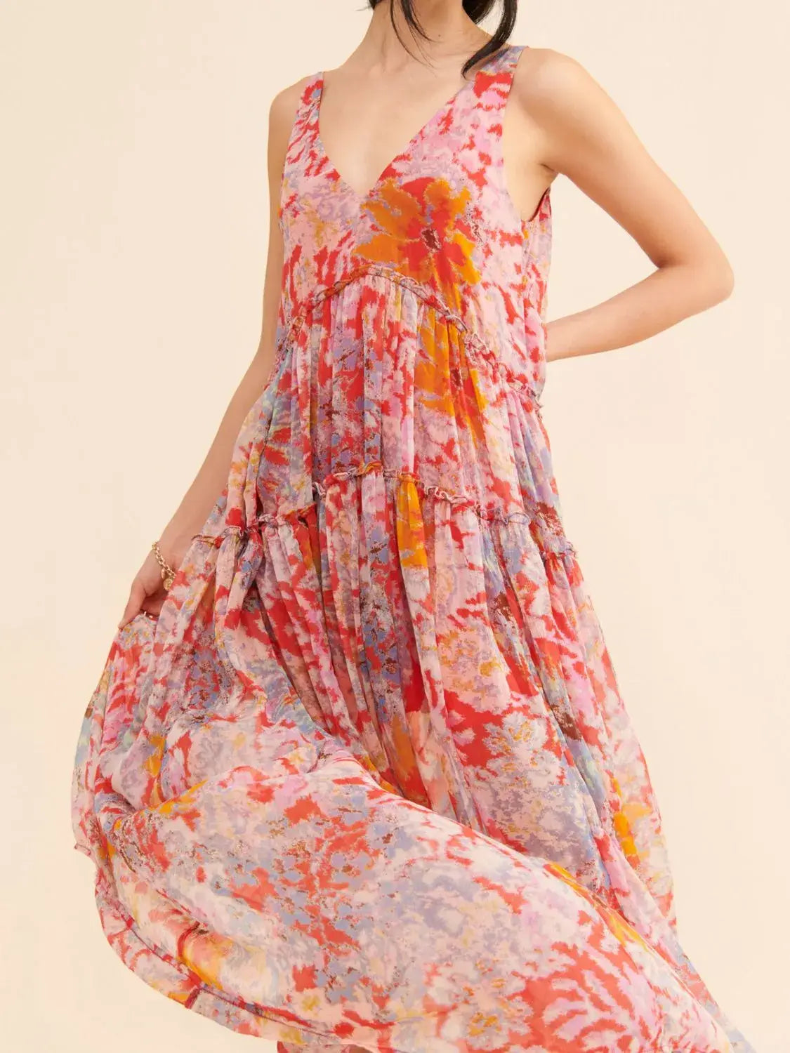 Printed V-Neck Sleeveless Dress - Trendsi - Flyclothing LLC