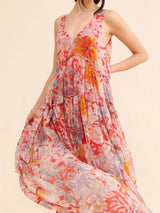 Printed V-Neck Sleeveless Dress - Trendsi - Flyclothing LLC