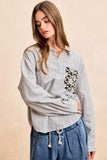 BiBi Flower Jacquard Knit Patch Pocket Stripe Shirt - Trendsi - Flyclothing LLC