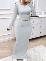 Striped Boat Neck Top and Skirt Set - Trendsi - Flyclothing LLC