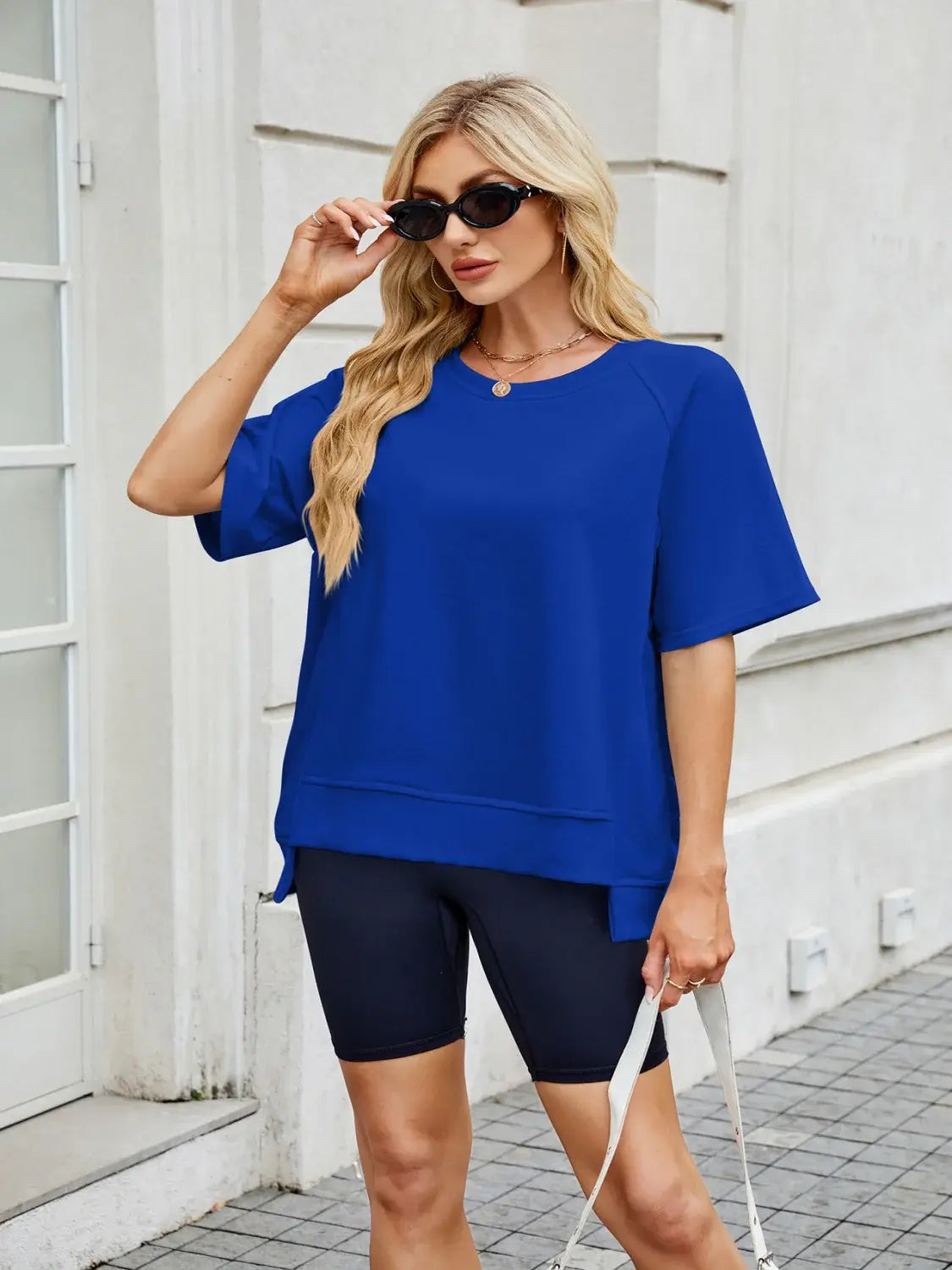 Round Neck Short Sleeve T-Shirt - Trendsi - Flyclothing LLC