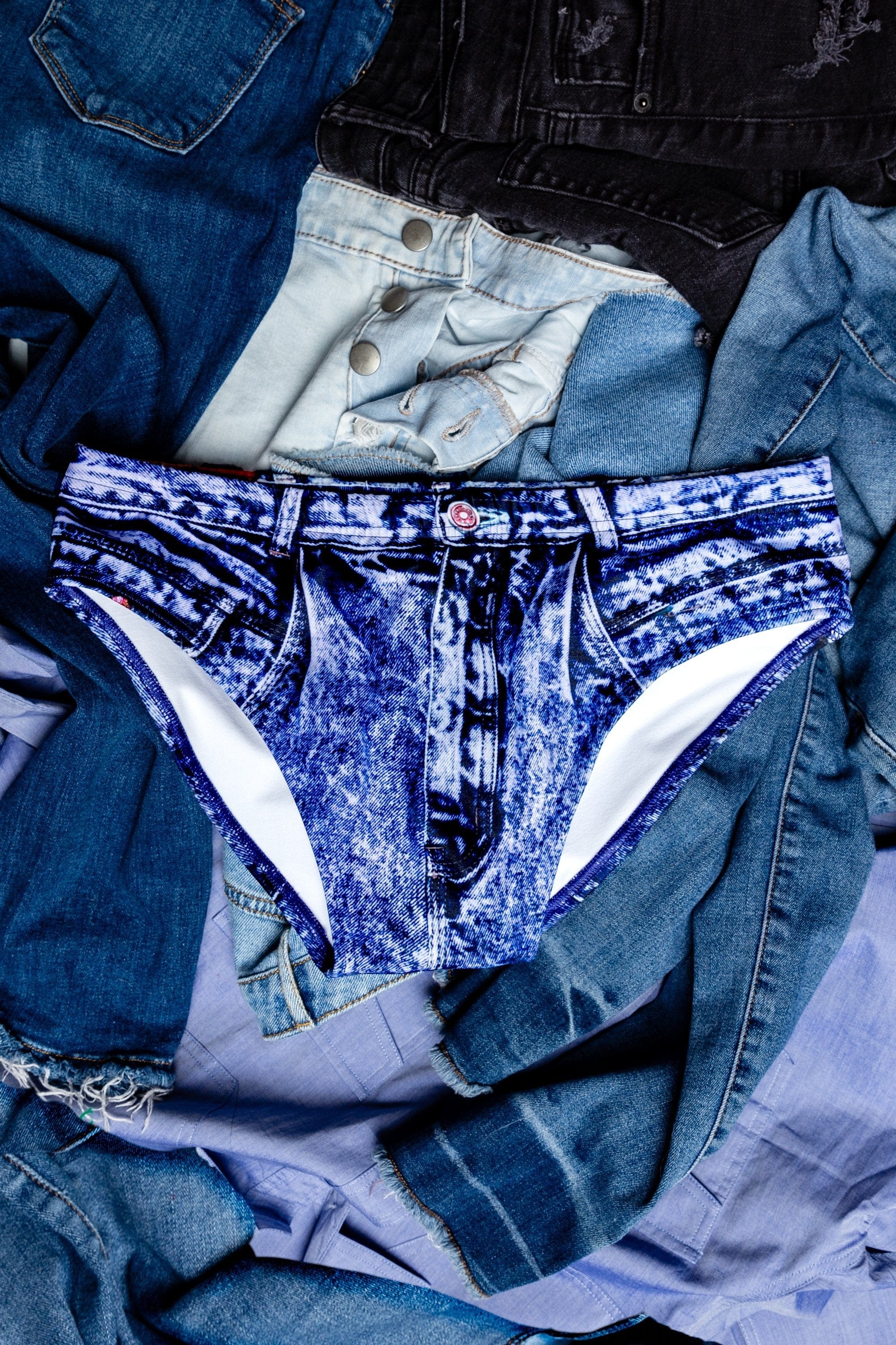 The Daytona Dong Sarong | Denim Print Swim Brief - Shinesty