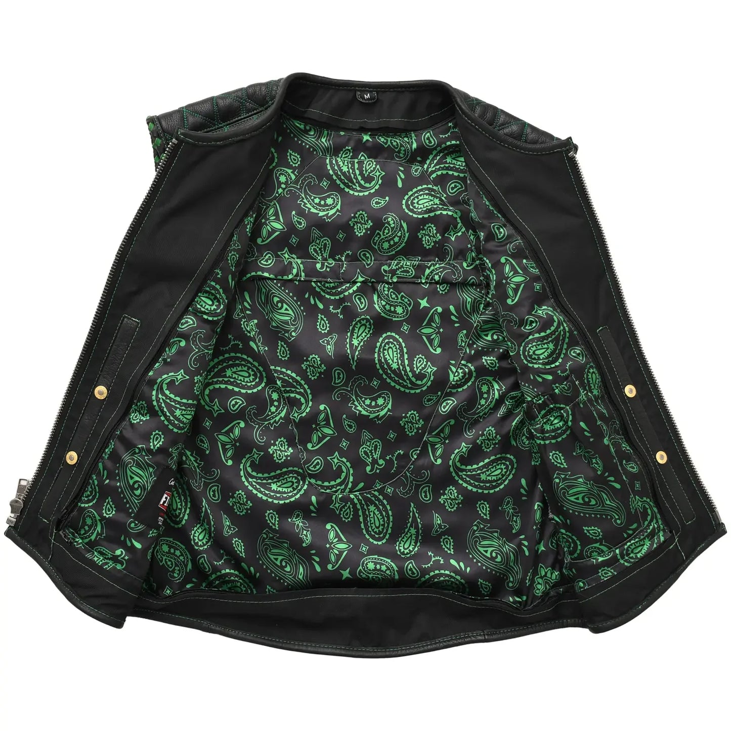 Tactical Emerald Men’s Motorcycle Leather Vest - First Manufacturing Company - Flyclothing LLC