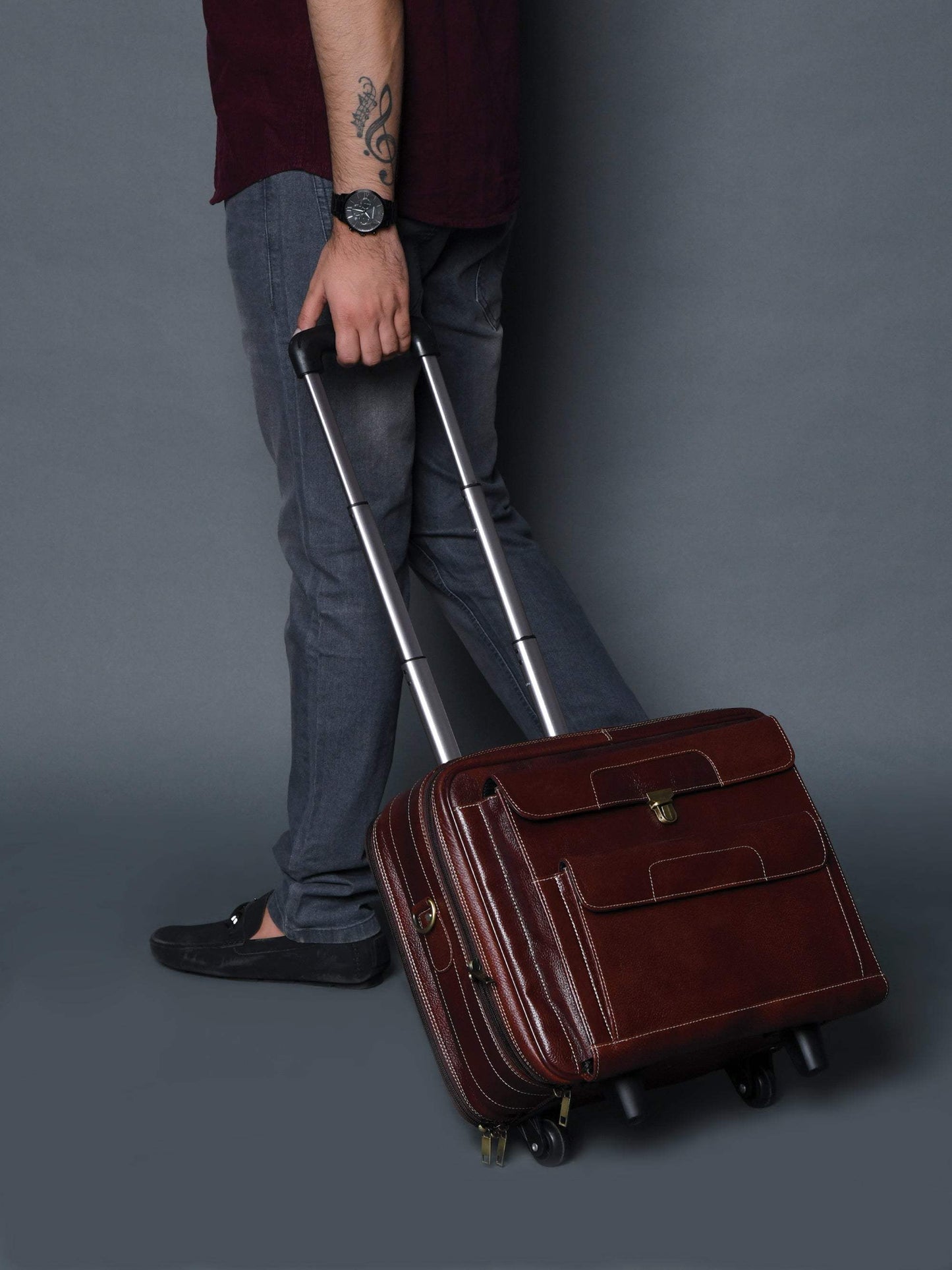 Wanderer Leather Trolly Suitcase Bag - Classy Leather Bags - Flyclothing LLC