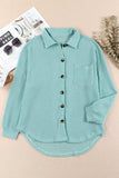 Waffle-Knit Collared Neck Long Sleeve Shirt - Trendsi - Flyclothing LLC