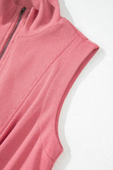 French Terry Zipped Collar Sleeveless Drawstring Waist Mini Dress - Trendsi - Flyclothing LLC