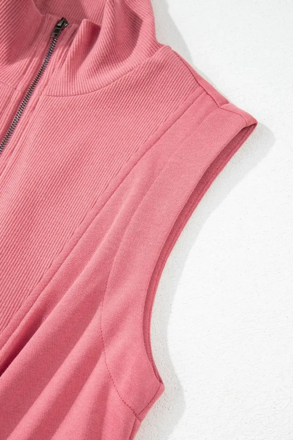 French Terry Zipped Collar Sleeveless Drawstring Waist Mini Dress - Trendsi - Flyclothing LLC